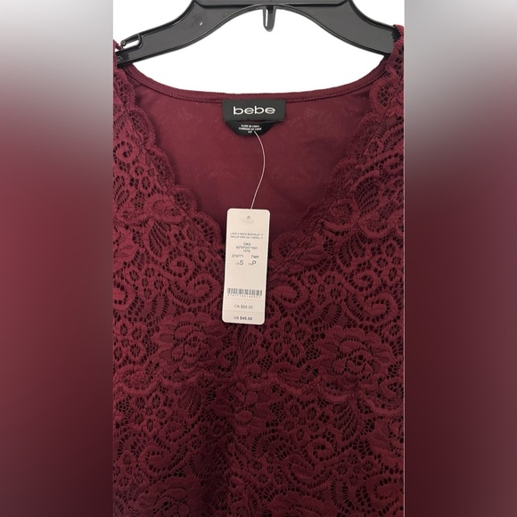 Bebe Laced V-Neck Body Suit-Plum - Picture 3 of 6